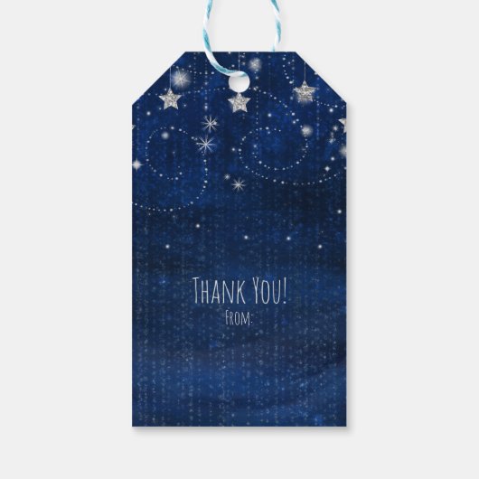 ブライトブルー&シルバー星空のパーティーの好意 ギフトタグ (裏面)