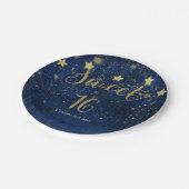 ブライトブルー&金ゴールドスターリースウィート16パーティー ペーパープレート (アングル)