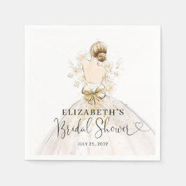ブライトブロンドドレスピンク金ゴールドフローラブライダルシャワー スタンダードカクテルナプキン