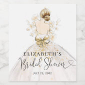 ブライトブロンドドレスピンク金ゴールドフローラブライダルシャワー ワインラベル (シングルラベル)