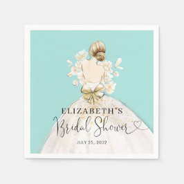 ブライトブロンドドレスブルー金ゴールドフローラブライダルシャワー スタンダードカクテルナプキン