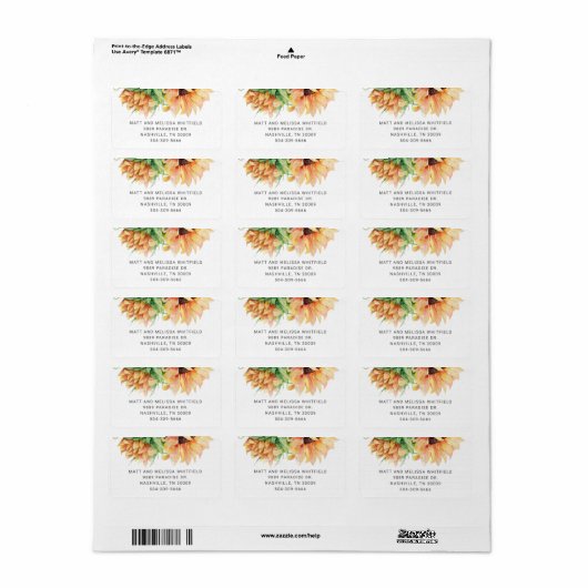 ブライトプリメロセイエローヒマワリフローラアドレス ラベル (フルシート)