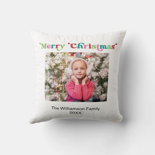 ブライトホリデーメリークリスマスタイポグラフィ写真 クッション (裏面)