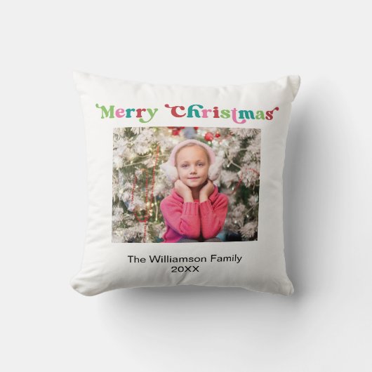 ブライトホリデーメリークリスマスタイポグラフィ写真 クッション (正面)