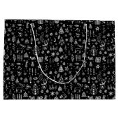 ブライトホワイトブラックボホクリスマスツリーズ雪だるま ラージペーパーバッグ (裏面)