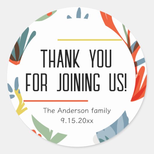 ブライトボタニカルベビーシャワーありがとう ラウンドシール (正面)