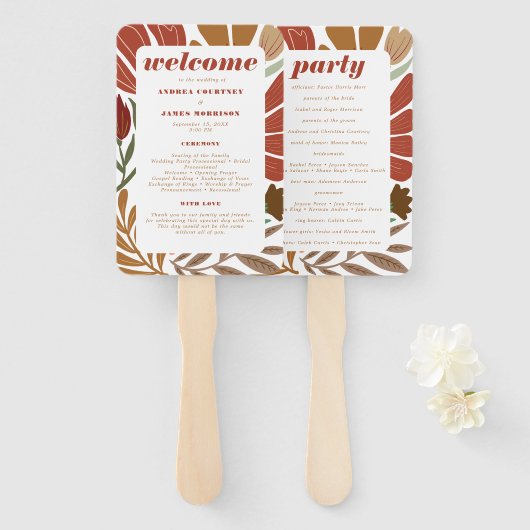 ブライトボホはっきりしたテラコッタフローラ結婚ズ ハンドファン (正面&裏面)