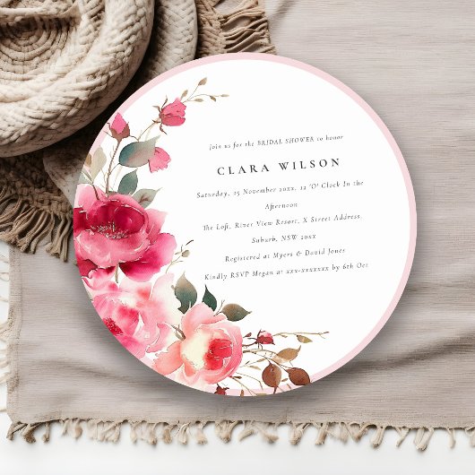 ブライトボホレッドピンクローズフラワーズブライダルシャワー 招待状