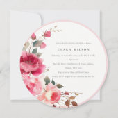 ブライトボホレッドピンクローズフラワーズブライダルシャワー 招待状 (正面)