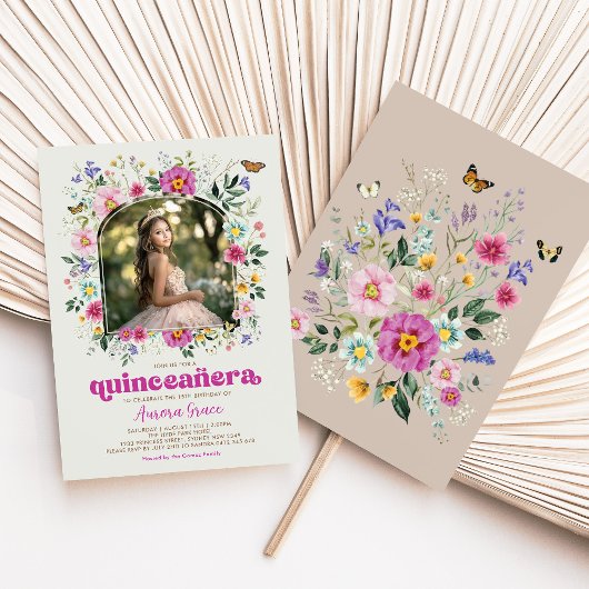 ブライトボホワイルドフラワーバタフライキンセニェラパーティー 招待状