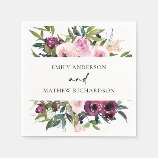 ブライトボホ赤面ブルゴーニュフローラバンチ結婚ーズ スタンダードカクテルナプキン (正面)