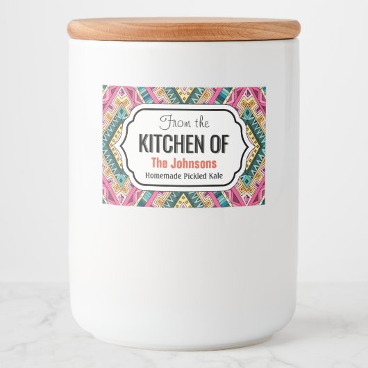 ブライトボーカラフルー抽象芸術部族模様 フードラベル (正面)