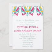 ブライトミントピンクイエローダマスクウェディング招待状 招待状 (正面)