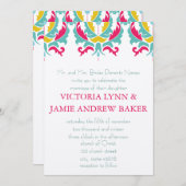 ブライトミントピンクイエローダマスクウェディング招待状 招待状 (正面/裏面)