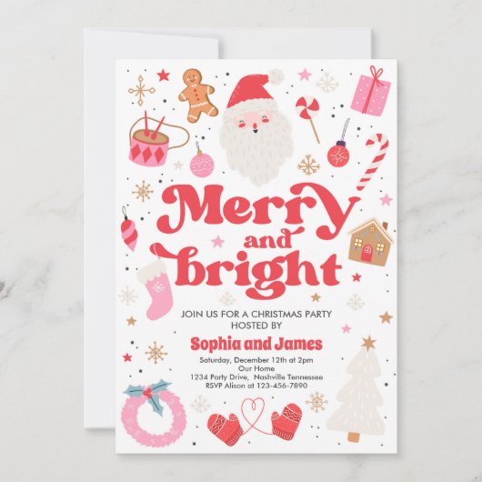 ブライトメリークリスマスパーティーホリデーパーティー 招待状 (正面)