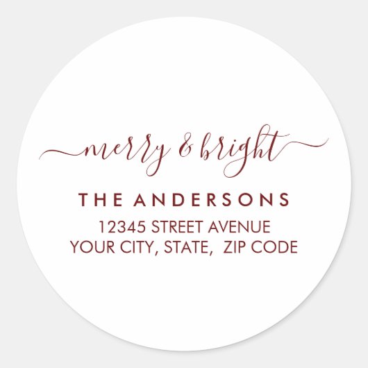 ブライトメリークリスマスホリデーレッド差出人住所 ラウンドシール (正面)