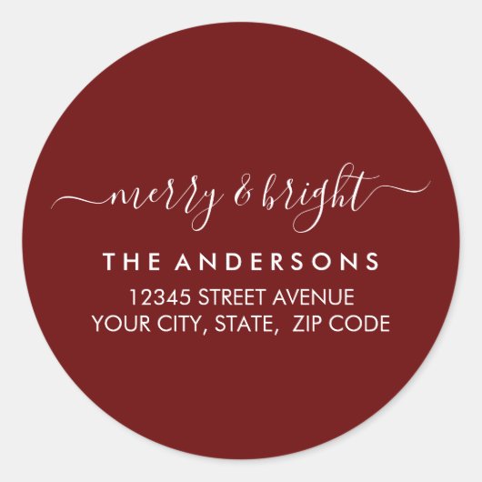ブライトメリークリスマスホリデーレッド差出人住所 ラウンドシール (正面)