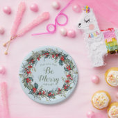 ブライトメリークリスマスリースベリーグリーン葉 ペーパープレート (パーティー)