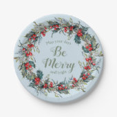 ブライトメリークリスマスリースベリーグリーン葉 ペーパープレート (正面)