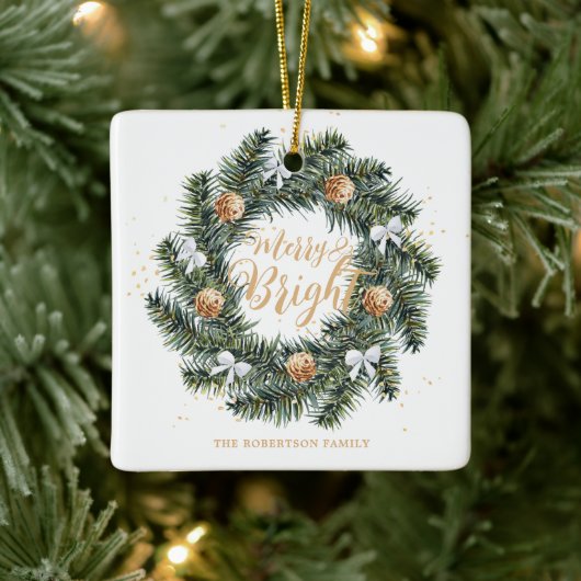 ブライトメリークリスマスリースホリデー セラミックオーナメント (ツリー)