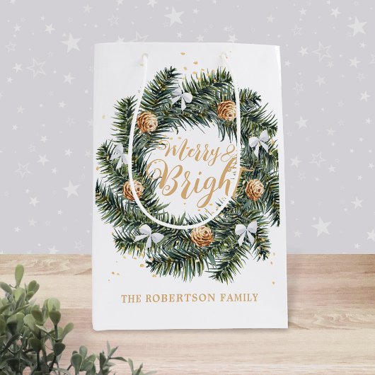 ブライトメリークリスマスリースホリデー ミディアムペーパーバッグ