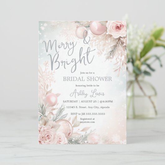 ブライトメリースノーフレークオーナメントブライダルシャワー 招待状 (スタンド正面)
