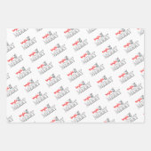 ブライトメリータイポグラフィレッドブラック金ゴールドクリスマス ラッピングペーパーシート (正面3)