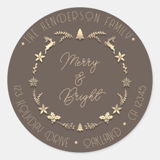 ブライトメリーファミリーアドレスディアスターズ金ゴールドブラウン ラウンドシール (正面)