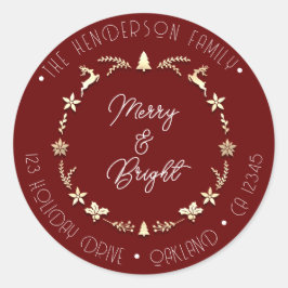 ブライトメリーファミリーアドレスディア金ゴールドリース赤 ラウンドシール