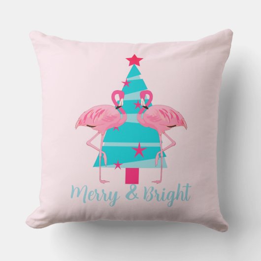 ブライトメリーフラミンゴレトロビーチクリスマス クッション (正面)