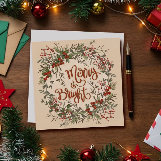 ブライトメリーフローラシンプルリースホリデイ シーズンカード