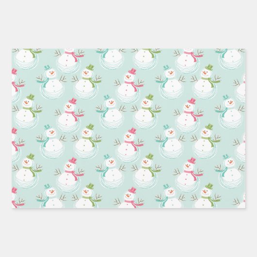 ブライトメリーホリデー雪だるまクリスマス ラッピングペーパーシート (正面)
