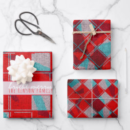 ブライトメリーレッドニット編み物ファミリーホリデー ラッピングペーパーシート