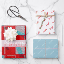 ブライトメリーレッドニット編み物ファミリーホリデー ラッピングペーパーシート