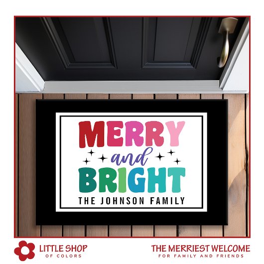 ブライトメリーレトロスタイルモノグラムクリスマス ドアマット