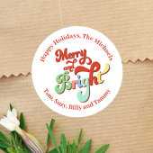 ブライトメリーレトロホリデーパーソナライズされた ラウンドシール