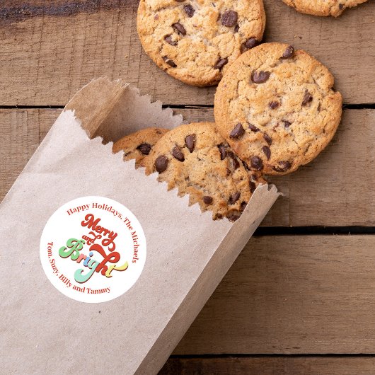 ブライトメリーレトロホリデーパーソナライズされた ラウンドシール