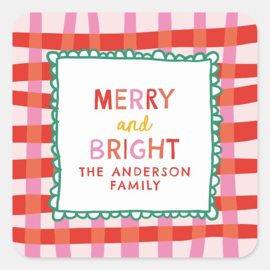 ブライトメリーーカスタムホリデーレッド&ピンクギンガム スクエアシール (正面)