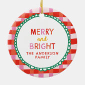 ブライトメリーーカスタムホリデーレッド&ピンクギンガム セラミックオーナメント (裏面)
