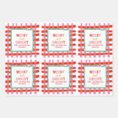 ブライトメリーーカスタムホリデーレッド&ピンクギンガム ラッピングペーパーシート (正面2)