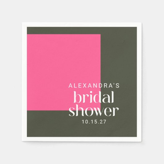 ブライトモダングルーヴィピンクグリーンブライダルシャワーカスタム スタンダードカクテルナプキン (正面)