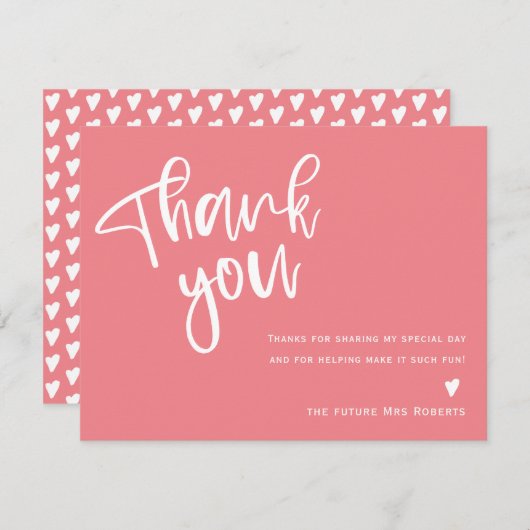 ブライトモダンピンクブライダルシャワーサンキューカード サンキューカード (正面/裏面)