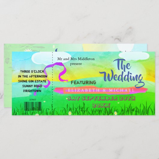 ブライトモダンフェスティバルウェッジフェスト結婚式招待状 (正面/裏面)