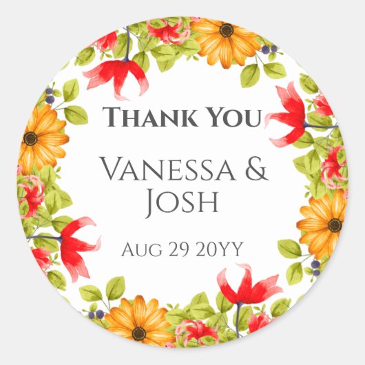ブライトモダンフローラサンキュー結婚式の引き出物 ラウンドシール (正面)