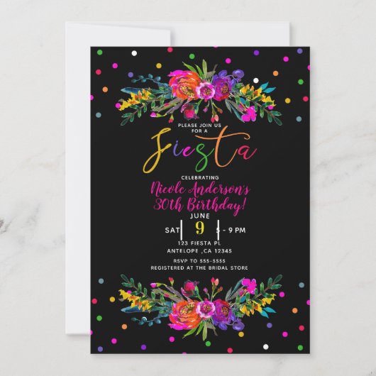 ブライトモダンフローラ&ブラックフィエスタバースデーパーティー 招待状 (正面)