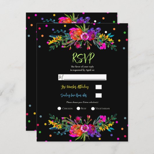 ブライトモダンフローラ&ブラックフェスタRSVP返信 招待状 (正面/裏面)