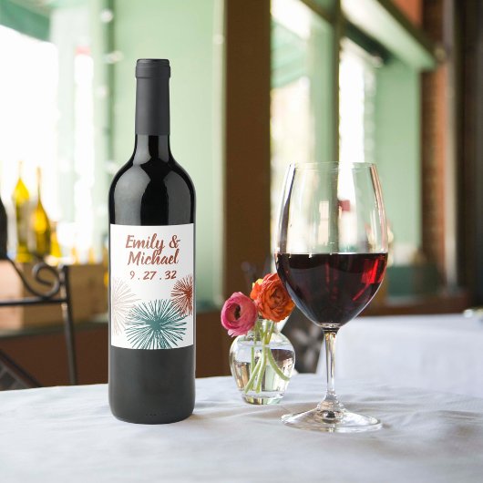 ブライトモダン抽象芸術ダークティール（緑がかった色）銅ビスク ワインラベル