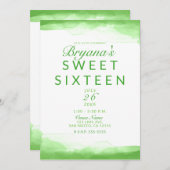ブライトライムグリーンウォーターカラーシック甘い16パーティー 招待状 (正面/裏面)