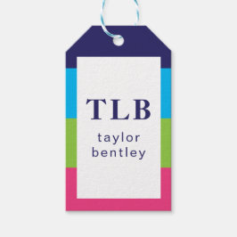 ブライトラグビーストライプグモノグラムのラベル ギフトタグ