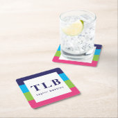 ブライトラグビーストライプ紙モノグラムのコースター スクエアペーパーコースター (インサイチュ)